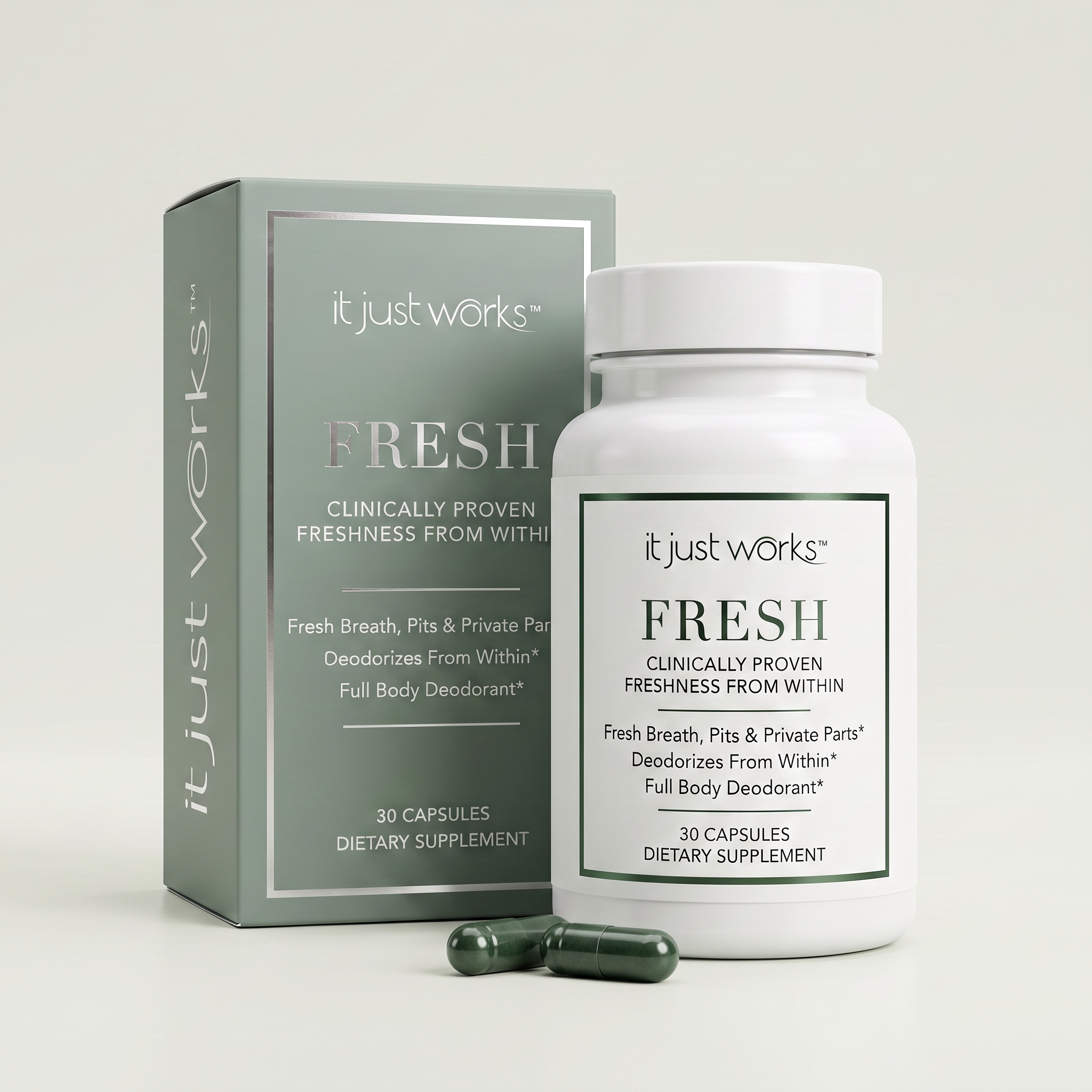 Fresh-Deodorizing Supplement promoting full body freshness, improved gut health, and glowing skin